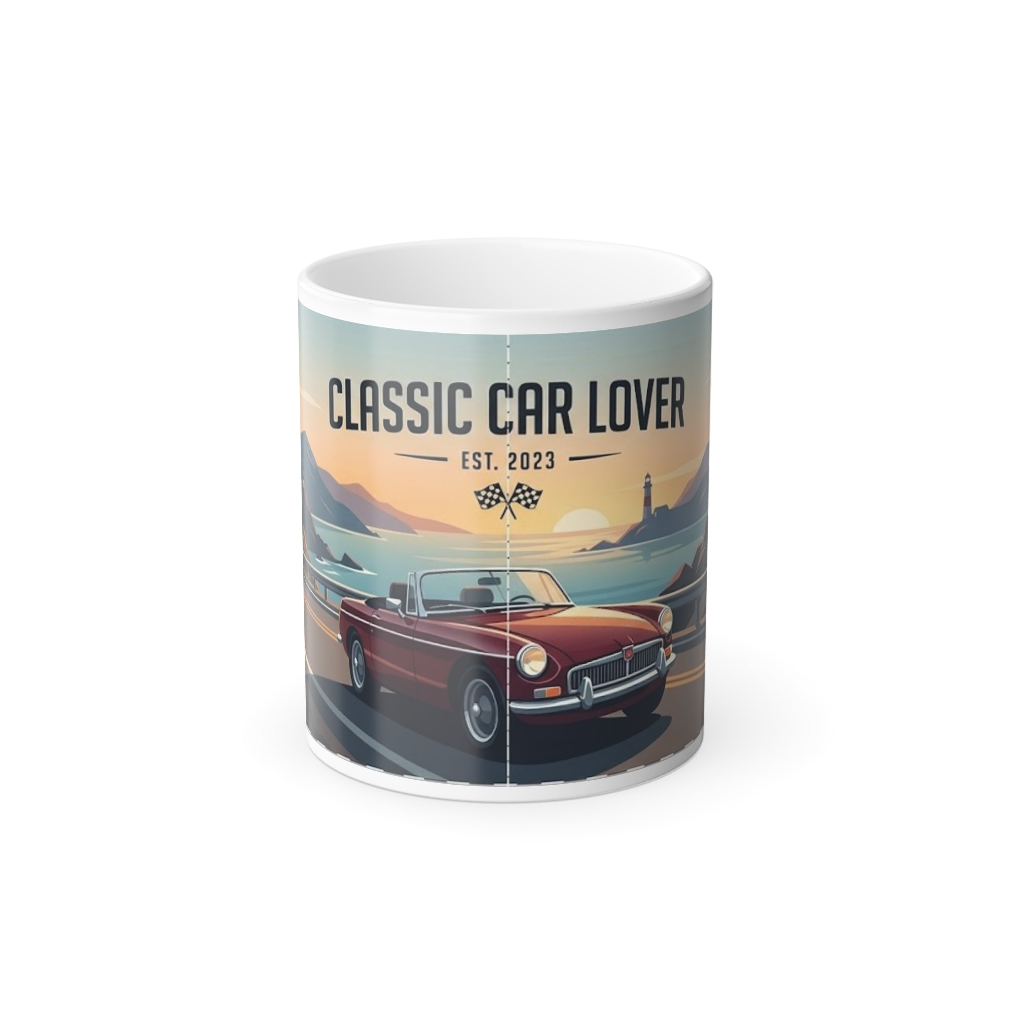 Redline Reveal Mug — Heat-Activated Classic Car Coffee Mug | Vintage Roadster Coastal Cruise, 11oz
