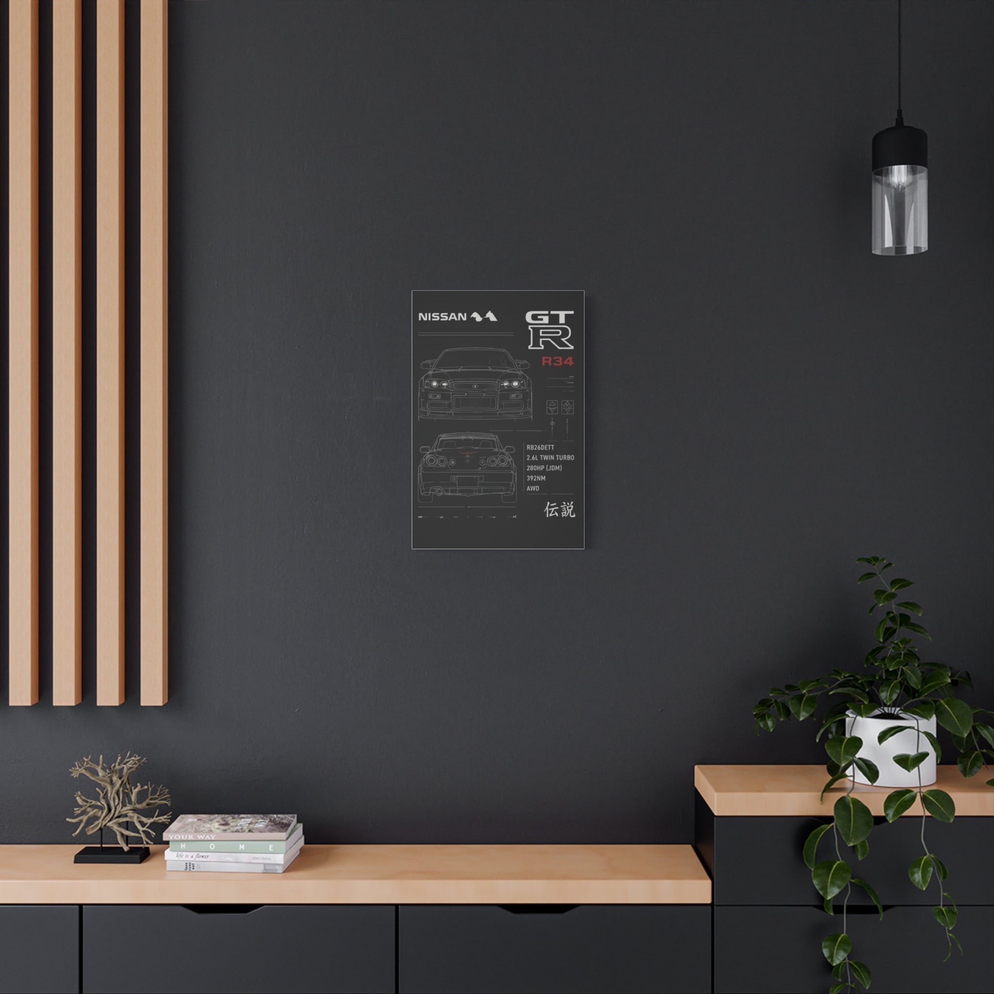 Nissan GT-R R34 Blueprint Matte Canvas Print