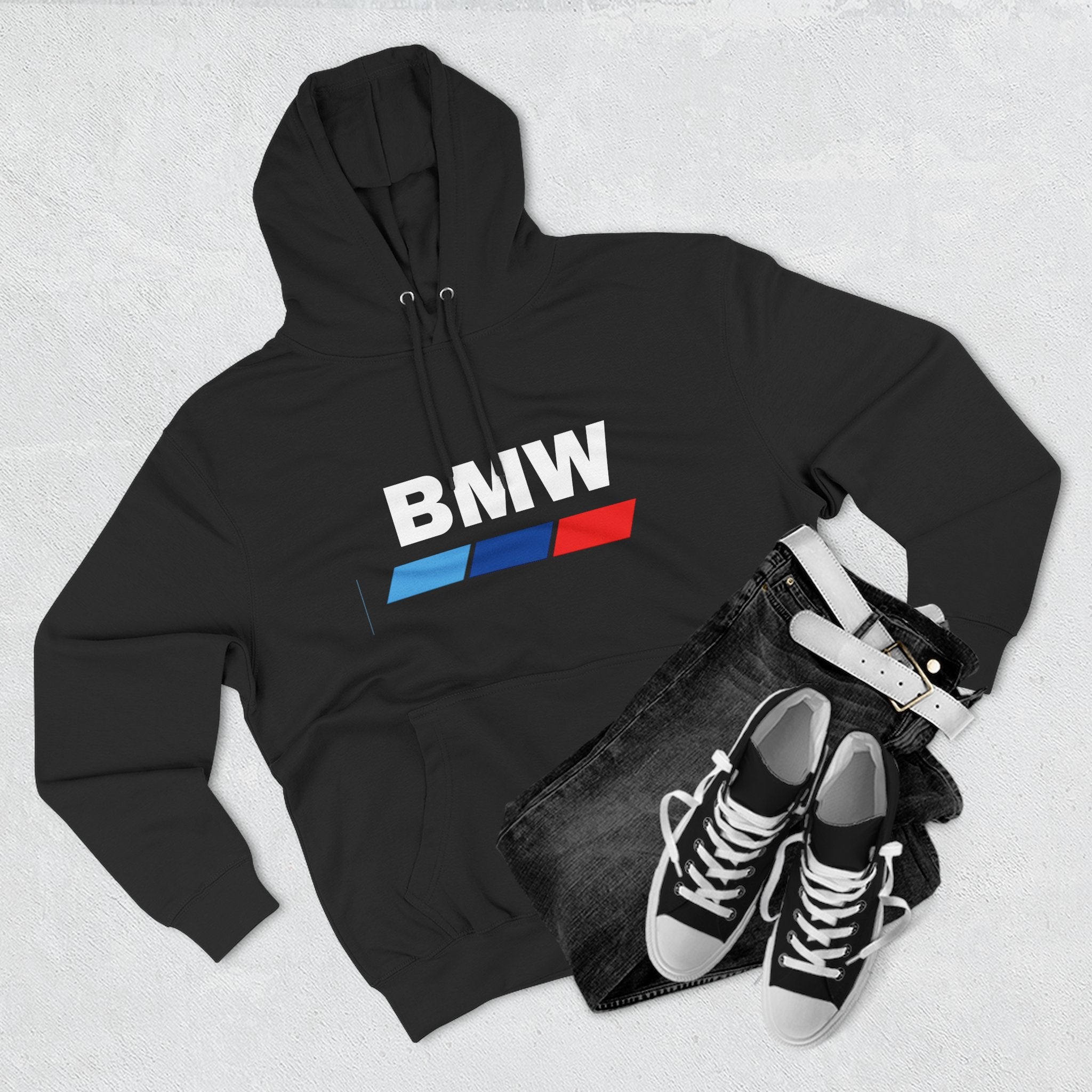 BMW Logo Three-Stripe Hoodie — Casual Automotive Fleece Pullover