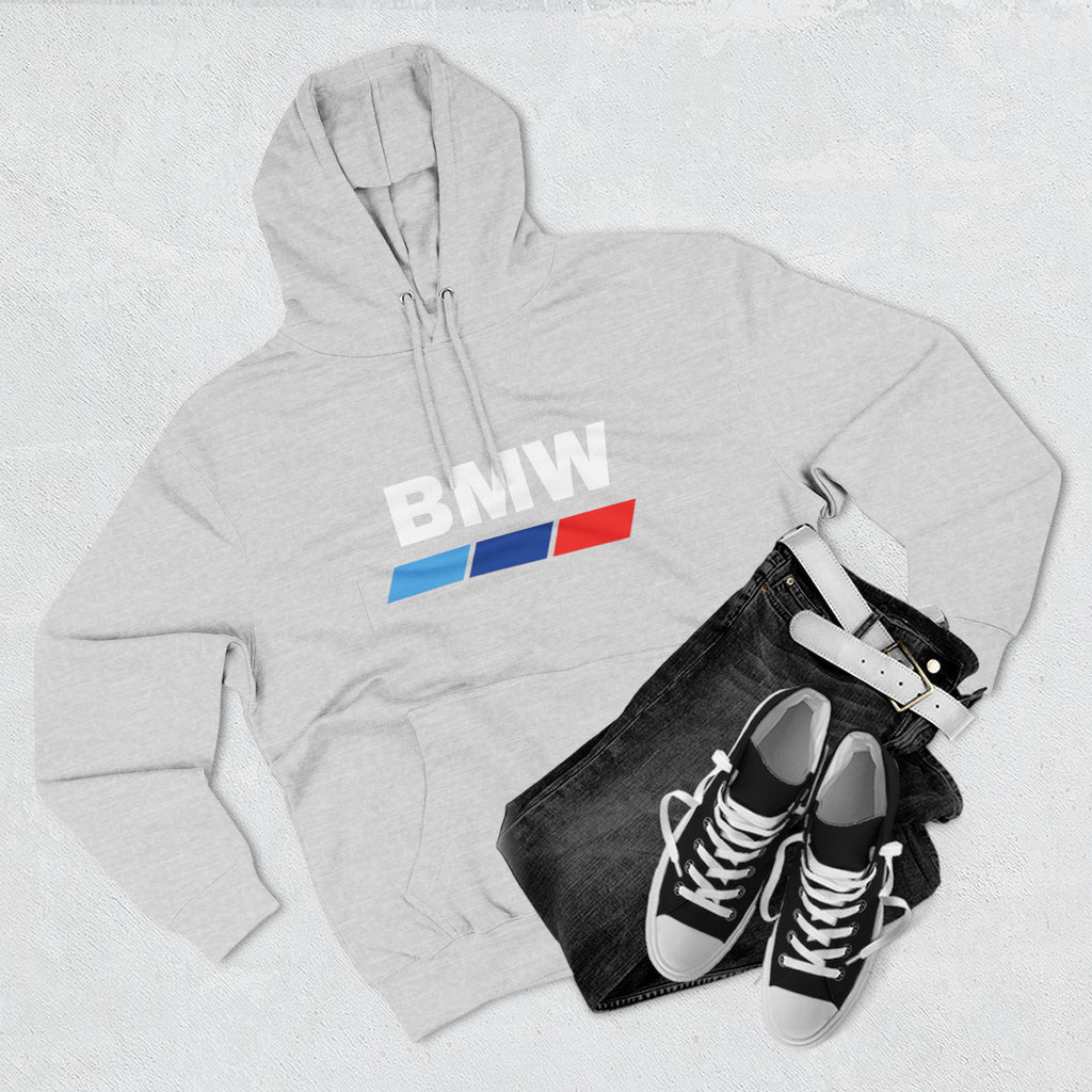 BMW Logo Three-Stripe Hoodie — Casual Automotive Fleece Pullover