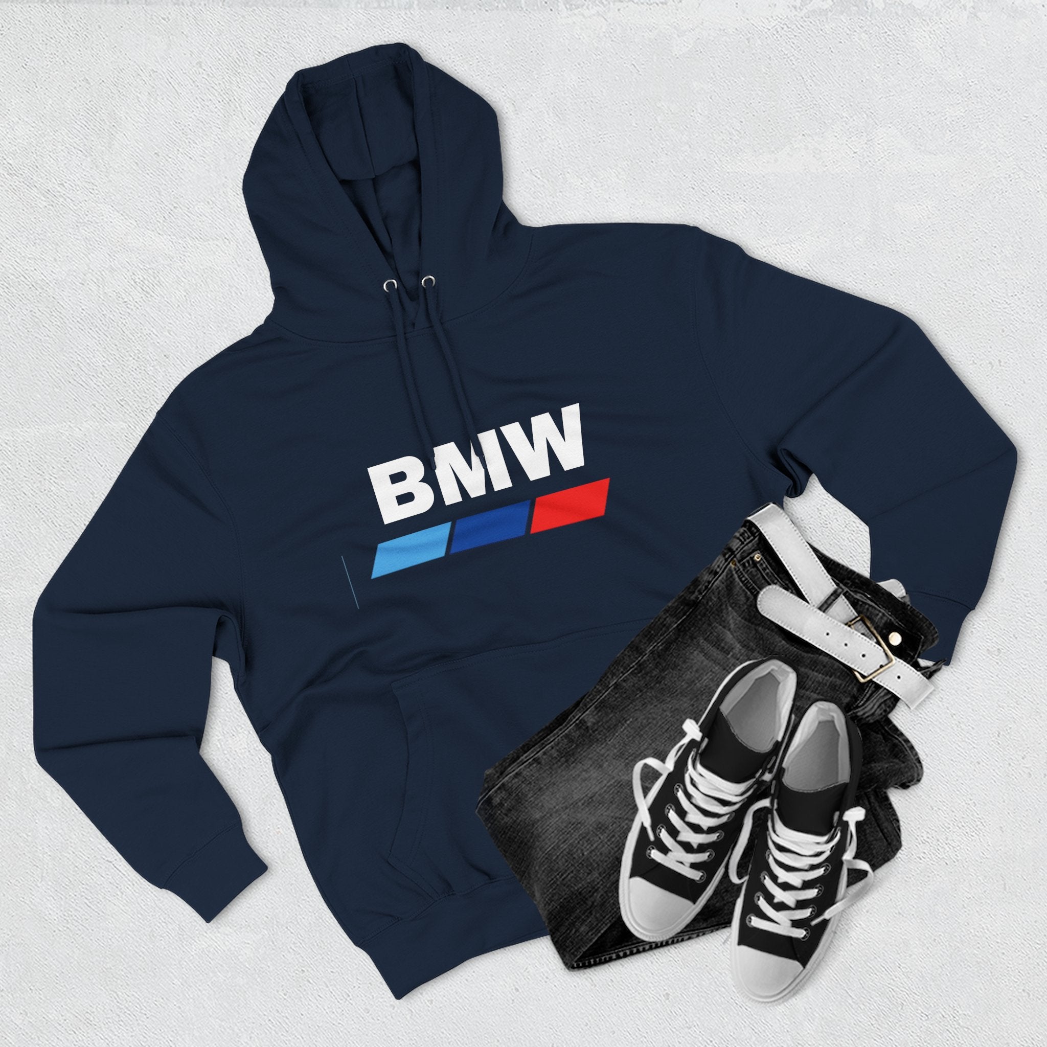 BMW Logo Three-Stripe Hoodie — Casual Automotive Fleece Pullover