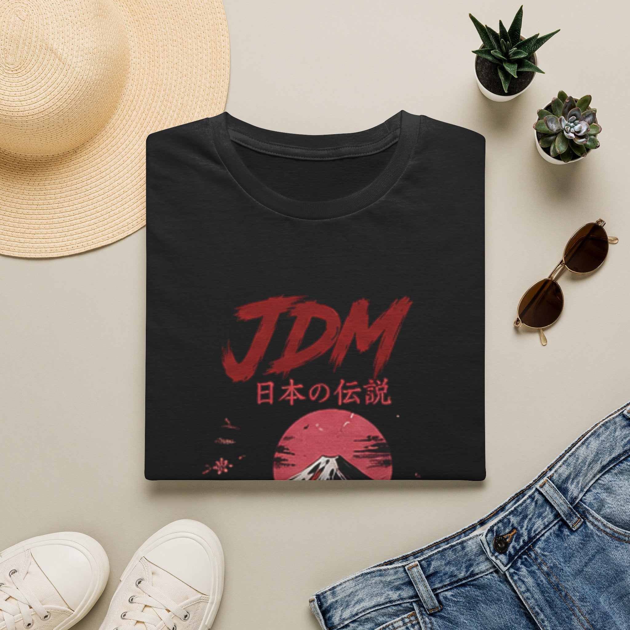 T-Shirt — JDM Japanese Legend Graphic Tee (Mount Fuji, Vintage Red Sun)